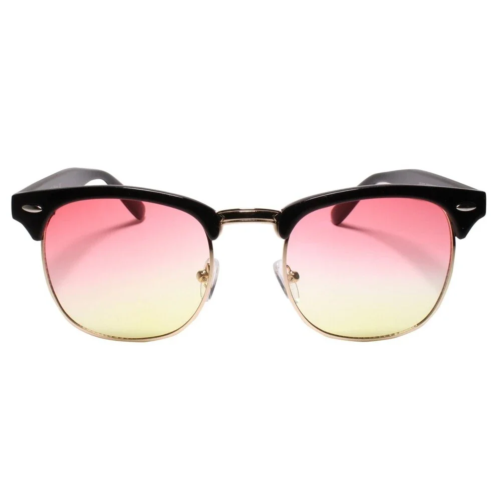 Classy Horn Rimmed Mens Womens Two Tone Pink & Yellow Lens Sunglasses